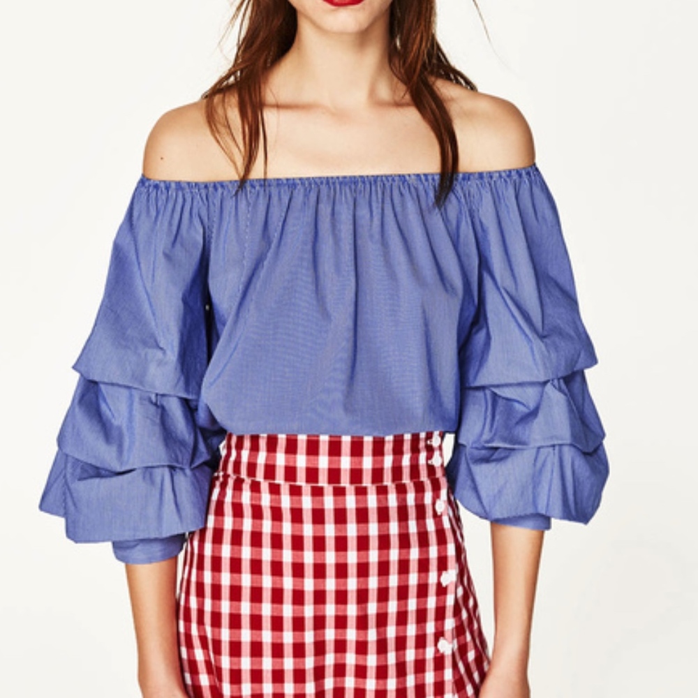 Off the Shoulder Striped Blue Top
